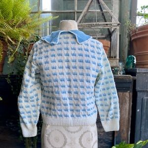 Darling 60s Hand Knit Collared Sweater